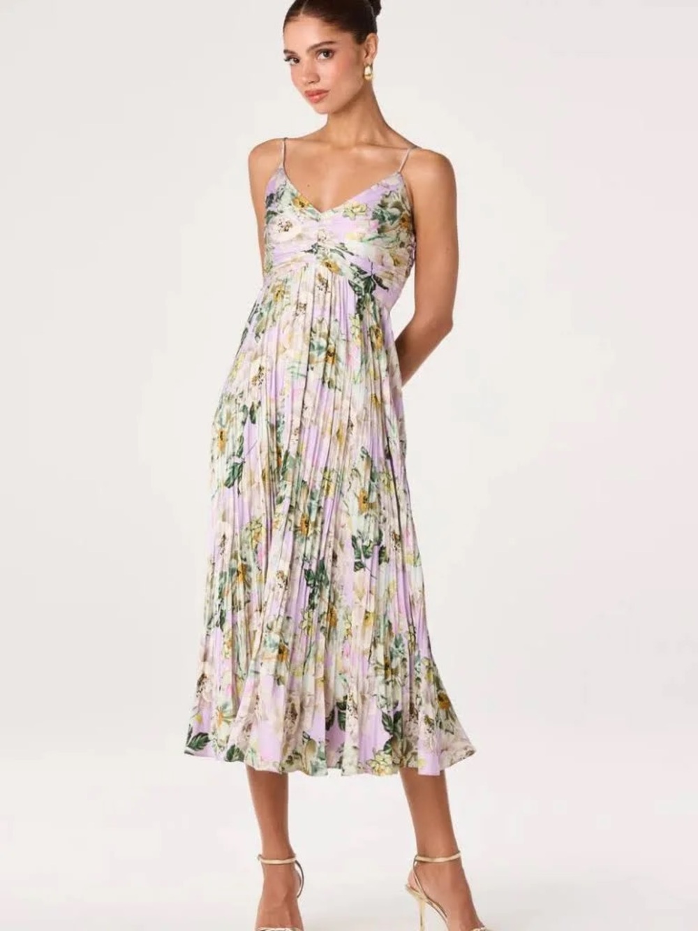 Astr Floral Purple and White Midi Dress